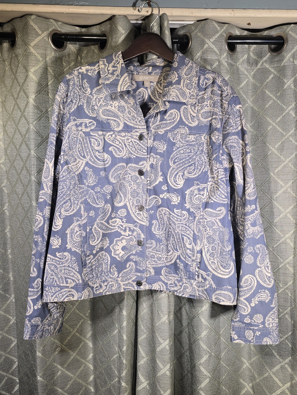 croft & barrow Blue Paisley Button-Front Lightweight Stretch Jean Jacket